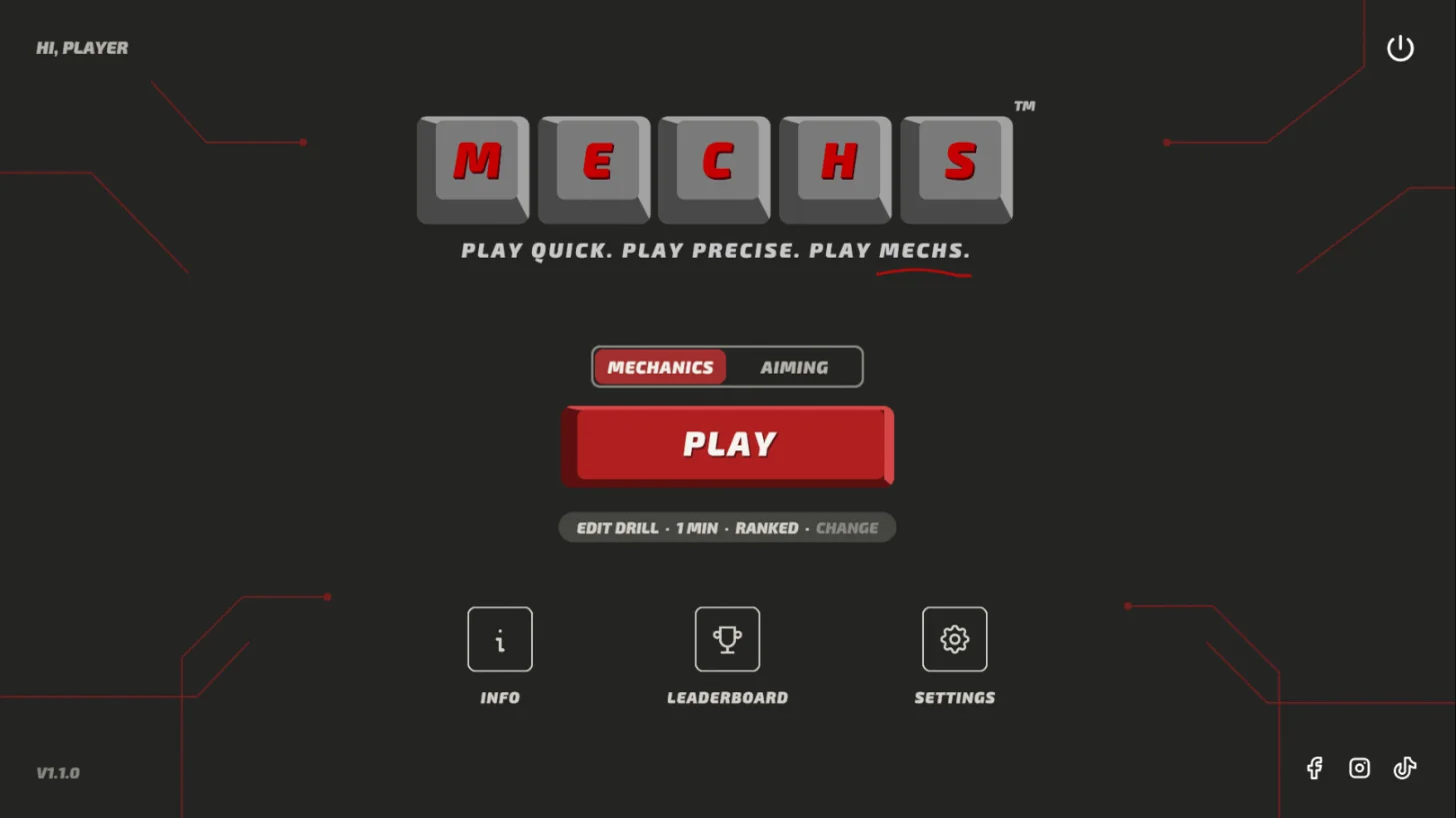 MECHS home screen with the Mechanics side selected and a red Play key